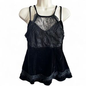 FREE PEOPLE vintage velvet lace overlay multi adjustable strap babydoll cami top